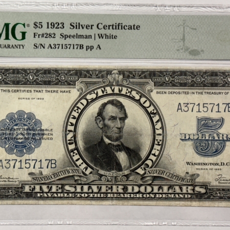 New Store Items 1923 $5 SILVER CERTIFICATE, LINCOLN PORTHOLE, FR#282 PMG VF-25 MINOR RESTORATION