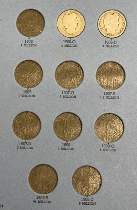 Barber Dimes WHOLESALE LOT OF 5 PARTIAL SETS IN FOLDERS, LIN 1C, BUFF 5C X2, BARBER 10C & 25C