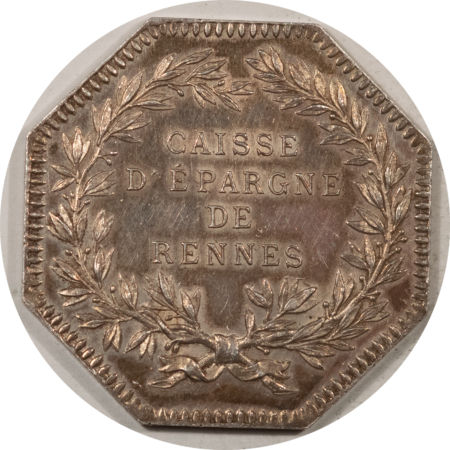 Exonumia 1800s FRANCE SILVER JETON RENNES SAVINGS BANK – PROOFLIKE UNCIRCULATED!