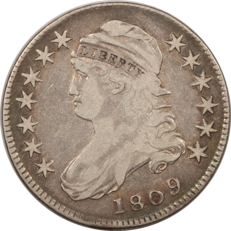 Early Halves 1809 CAPPED BUST HALF DOLLAR – DECENT CIRCULATED, OLD REVERSE SCRATCH!