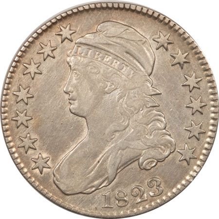 Early Halves 1823 BROKEN 3 CAPPED BUST HALF DOLLAR HIGH GRADE CIRC EXAMPLE BUT CLEANED, TOUGH