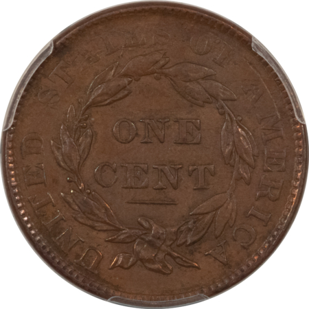 Coronet Head Large Cents 1837 CORONET HEAD LARGE CENT, NEWCOMB-2 – PCGS AU-55, A NEAT & SCARCE DIE STATE!