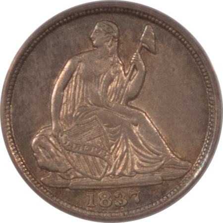 CAC Approved Coins 1837 SEATED LIBERTY HALF DIME, NO STARS, SMALL DATE – PCGS AU-58, CAC APPROVED!
