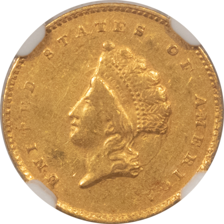 $1 1855-C TY 2 GOLD DOLLAR – NGC AU-53, RARE TYPE 2, CHARLOTTE GOLD! WELL STRUCK!