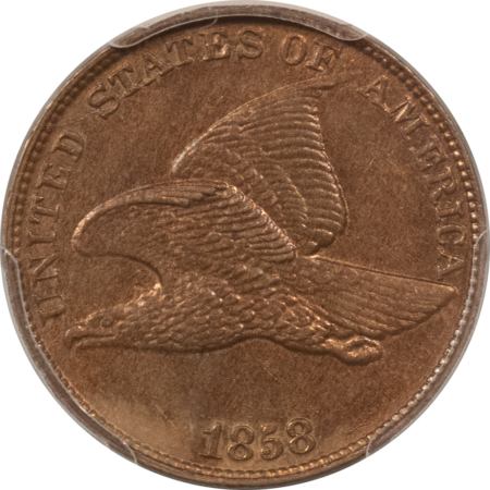 Flying Eagle 1858 FLYING EAGLE CENT, LARGE LETTERS – PCGS MS-62, ATTRACTIVE W/ CHOICE LOOK!