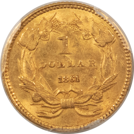 $1 1861 $1 GOLD DOLLAR – PCGS MS-62, POPULAR CIVIL WAR DATE!