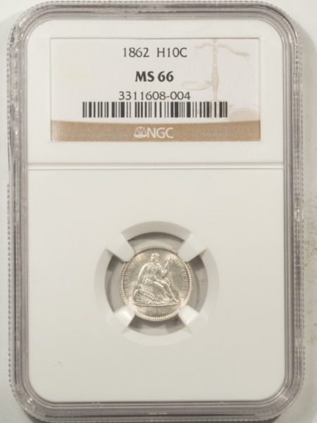Liberty Seated Half Dimes 1862 SEATED LIBERTY HALF DIME – NGC MS-66, BLAST WHITE!