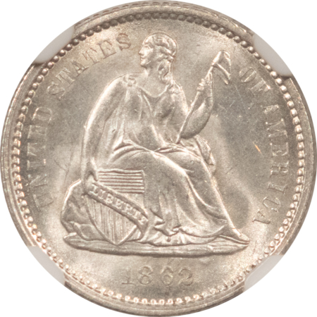 Liberty Seated Half Dimes 1862 SEATED LIBERTY HALF DIME – NGC MS-66, BLAST WHITE!