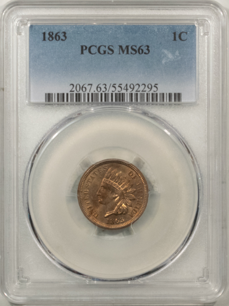 Indian 1863 INDIAN CENT – PCGS MS-63, FLASHY PREMIUM QUALITY!