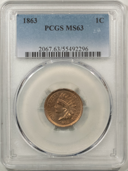 Indian 1863 INDIAN CENT – PCGS MS-63, FLASHY PREMIUM QUALITY!
