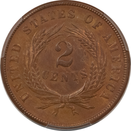 New Certified Coins 1864 TWO CENT PIECE, SMALL MOTTO – PCGS MS-62 BN, PRETY & PQ, LOOKS CHOICE!