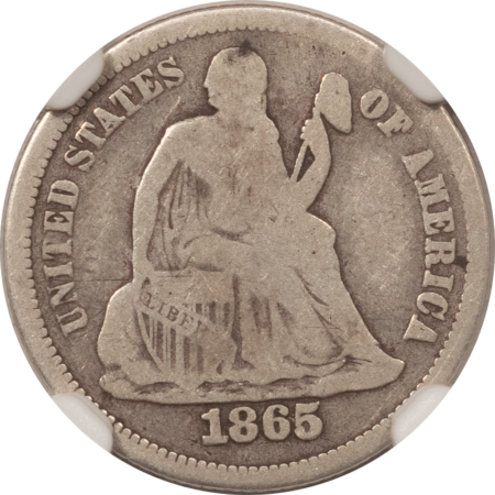Liberty Seated Dimes 1865 SEATED LIBERTY DIME – NGC G-6, RARE, LOW MINTAGE CIVIL WAR DATE!