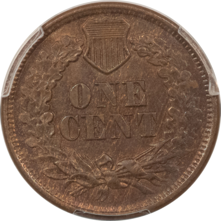 Indian 1865 INDIAN CENT, PLAIN 5 – PCGS MS-62 BN, PRETTY!