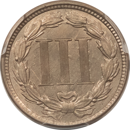 New Certified Coins 1865 THREE CENT NICKEL – PCGS AU-58, PREMIUM QUALITY! LOOKS CHOICE!