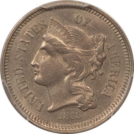 New Certified Coins 1868 THREE CENT NICKEL – PCGS AU-55