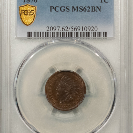 Indian 1870 INDIAN CENT – PCGS MS-62 BN, TRACES OF RED & PQ!