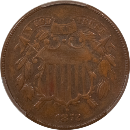 New Certified Coins 1872 TWO CENT PIECE – PCGS AU-55, PQ KEY DATE, LOOKS MINT STATE!