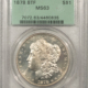 Morgan Dollars 1878-CC $1 MORGAN DOLLAR – PCGS MS-64, FLASHY & PREMIUM QUALITY! CARSON CITY!