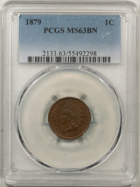 Indian 1879 INDIAN CENT – PCGS MS-63 BN, CHOICE WITH RED HIGHLIGHTS!