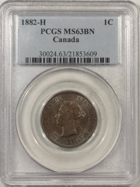 New Certified Coins CANADA 1882-H VICTORIA 1 c, PCGS MS-63 BN; CHOICE CLEAN SURFACES, PRETTY!