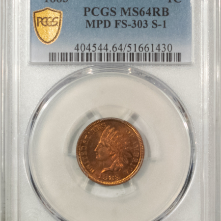 Indian 1883 INDIAN CENT, MPD FS-303 S-1 – PCGS MS-64 RB, LOOKS 65, ALMOST RED & PQ!
