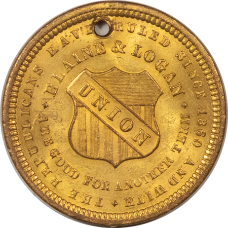 Exonumia 1884 JAMES BLAINE – LOGAN REPUBLICAN PRESIDENTIAL CAMPAIGN TOKEN FLASHY GEM UNC