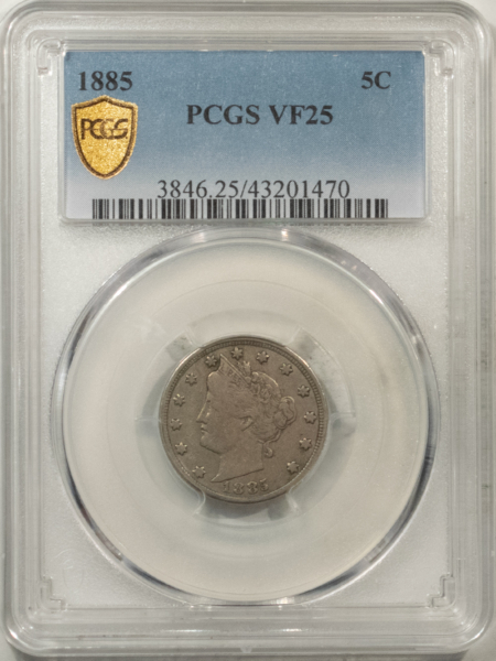 Liberty Nickels 1885 LIBERTY NICKEL – PCGS VF-25, NICE KEY-DATE!