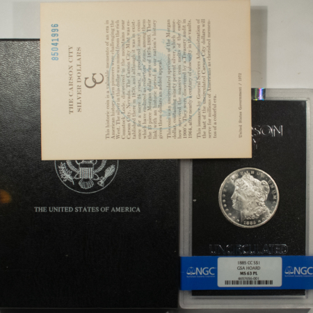 New Store Items 1885-CC $1 MORGAN DOLLAR GSA – NGC MS-63 PL, PREMIUM QUALITY BLAZER! BOX/CARD