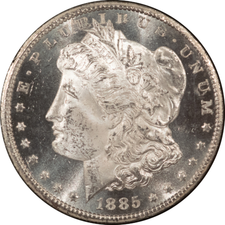 Morgan Dollars 1885-CC $1 MORGAN DOLLAR GSA – NGC MS-63 PL, PREMIUM QUALITY BLAZER! BOX/CARD