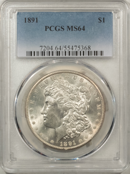 Morgan Dollars 1891 $1 MORGAN DOLLAR – PCGS MS-64, WHITE!