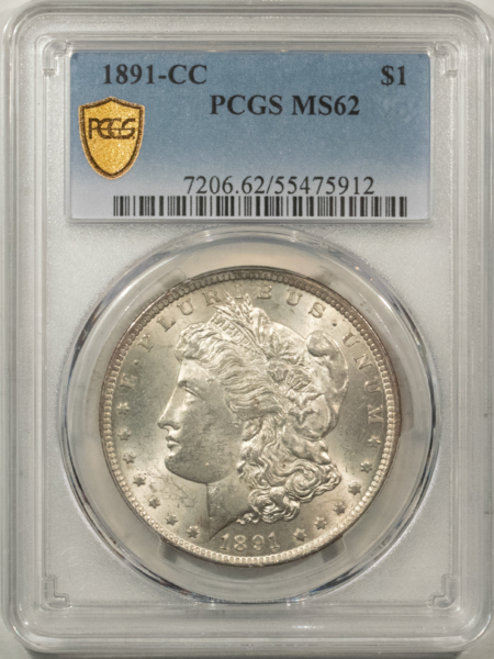 Morgan Dollars 1891-CC $1 MORGAN DOLLAR – PCGS MS-62, FRESH WHITE! CARSON CITY!