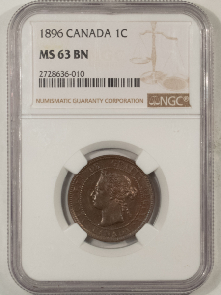 New Certified Coins CANADA 1896 LARGE CENT, KM-7 – NGC MS-63 BN