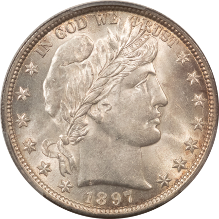 Barber Halves 1897 BARBER HALF DOLLAR – PCGS AU-58, FLASHY AND PREMIUM QUALITY!