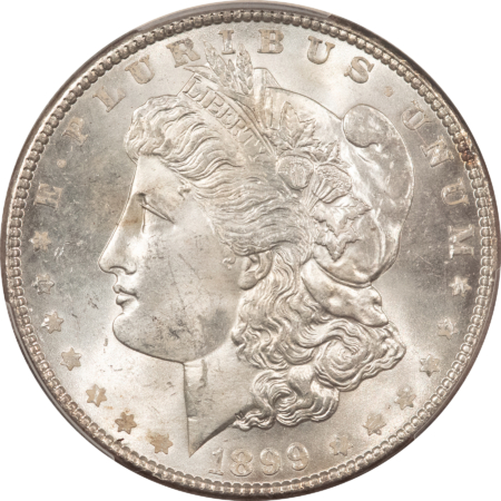 Morgan Dollars 1899 $1 MORGAN DOLLAR – PCGS MS-64, FLASHY WHITE, LOW MINTAGE!