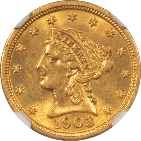 $2.50 1903 $2.50 LIBERTY GOLD, NGC MS-62, REALLY CHOICE LOOK W/ BOOMING LUSTER!