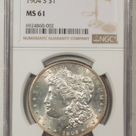 Morgan Dollars 1904-S $1 MORGAN DOLLAR – NGC MS-61, FLASHY PREMIUM QUALITY! LOOKS CHOICE!