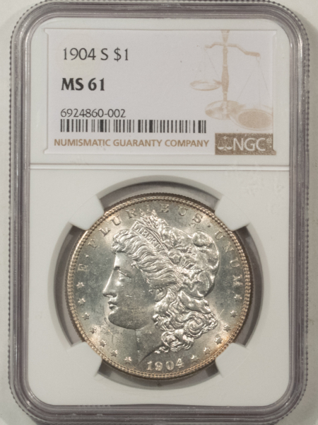 Morgan Dollars 1904-S $1 MORGAN DOLLAR – NGC MS-61, FLASHY PREMIUM QUALITY! LOOKS CHOICE!