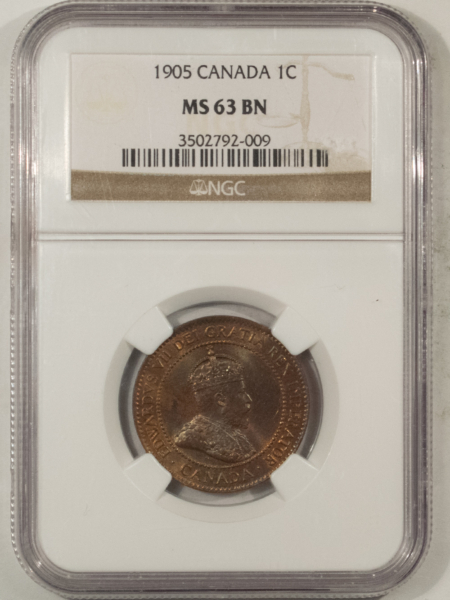 New Certified Coins CANADA 1905 LARGE CENT, KM-8 – NGC MS-63 BN