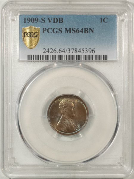 Lincoln Cents (Wheat) 1909-S VDB LINCOLN CENT – PCGS MS-64 BN, LOOKS 66BN, PREMIUM QUALITY!