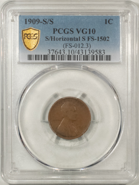Lincoln Cents (Wheat) 1909-S/S LINCOLN CENT, S/HORIZONTAL/S, FS-1502 (FS-012.3) – PCGS VG-10