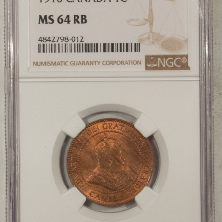 New Certified Coins CANADA 1910 LARGE CENT, KM-8 – NGC MS-64 RB