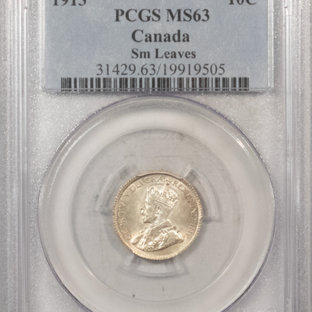 New Certified Coins CANADA 1913 10c, KM-23, SMALL LEAVES – PCGS MS-63, FRESH & FLASHY!