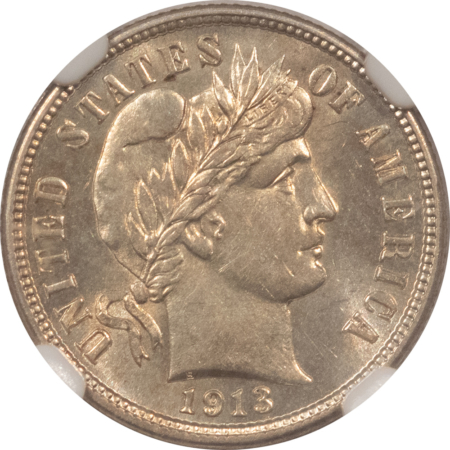 Barber Dimes 1913-S BARBER DIME – NGC MS-62, FLASHY & LOOKS BETTER! TOUGH!