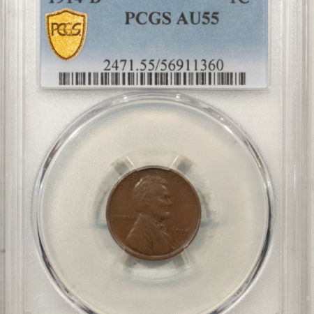 Lincoln Cents (Wheat) 1914-D LINCOLN CENT – PCGS AU-55, CHOCOLATE BROWN KEY-DATE!