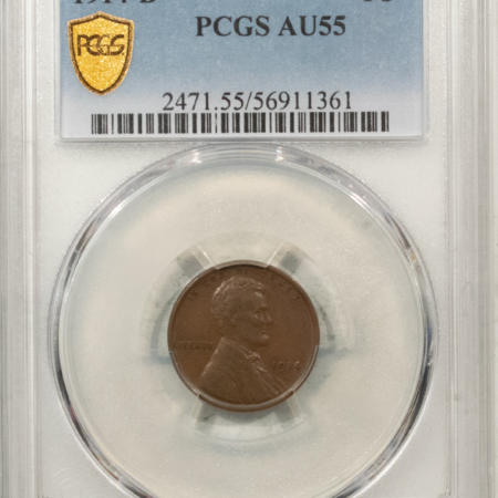 Lincoln Cents (Wheat) 1914-D LINCOLN CENT – PCGS AU-55, SMOOTH BROWN & LOOKS BETTER, KEY-DATE!
