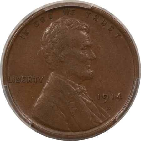 Lincoln Cents (Wheat) 1914-D LINCOLN CENT – PCGS AU-55, SMOOTH BROWN & LOOKS BETTER, KEY-DATE!