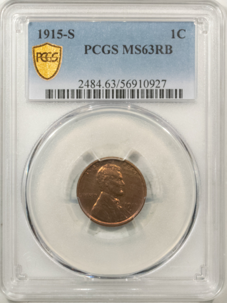 Lincoln Cents (Wheat) 1915-S LINCOLN CENT – PCGS MS-63 RB, CHOICE & VERY ATTRACTIVE!