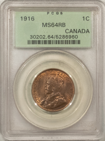 New Certified Coins CANADA 1916 LARGE CENT, KM-21 – PCGS MS-64 RB, FRESH & PRETTY, OGH!