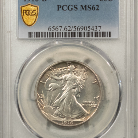 New Certified Coins 1916-D WALKING LIBERTY HALF DOLLAR – PCGS MS-62, SATINY WHITE!