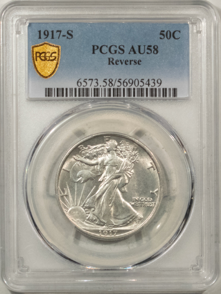 New Certified Coins 1917-S WALKING LIBERTY HALF DOLLAR, REVERSE – PCGS AU-58, FLASH WHITE!
